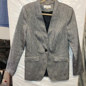 NWOT, Calvin Klein Women's Textured Gray Linen Blend Blazer sz 10